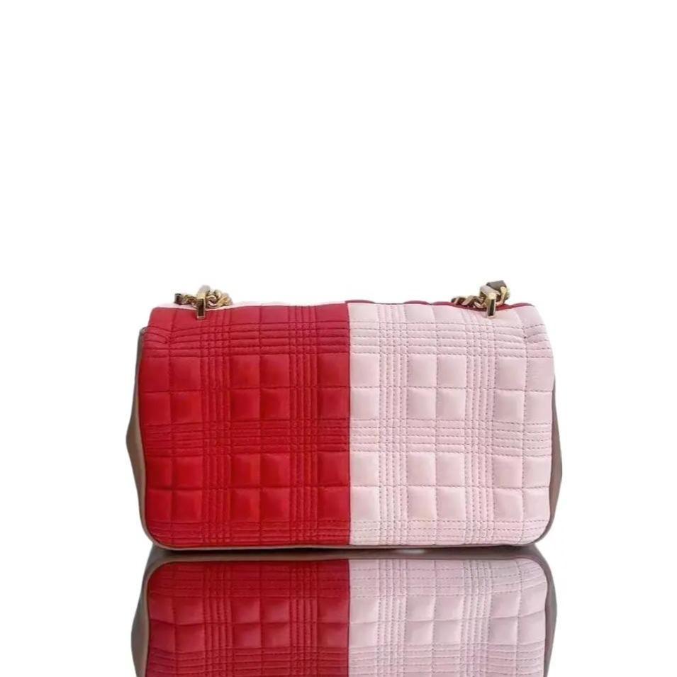 Burberry Micro Quilted Lola Shoulder Bag Red Pink Leather