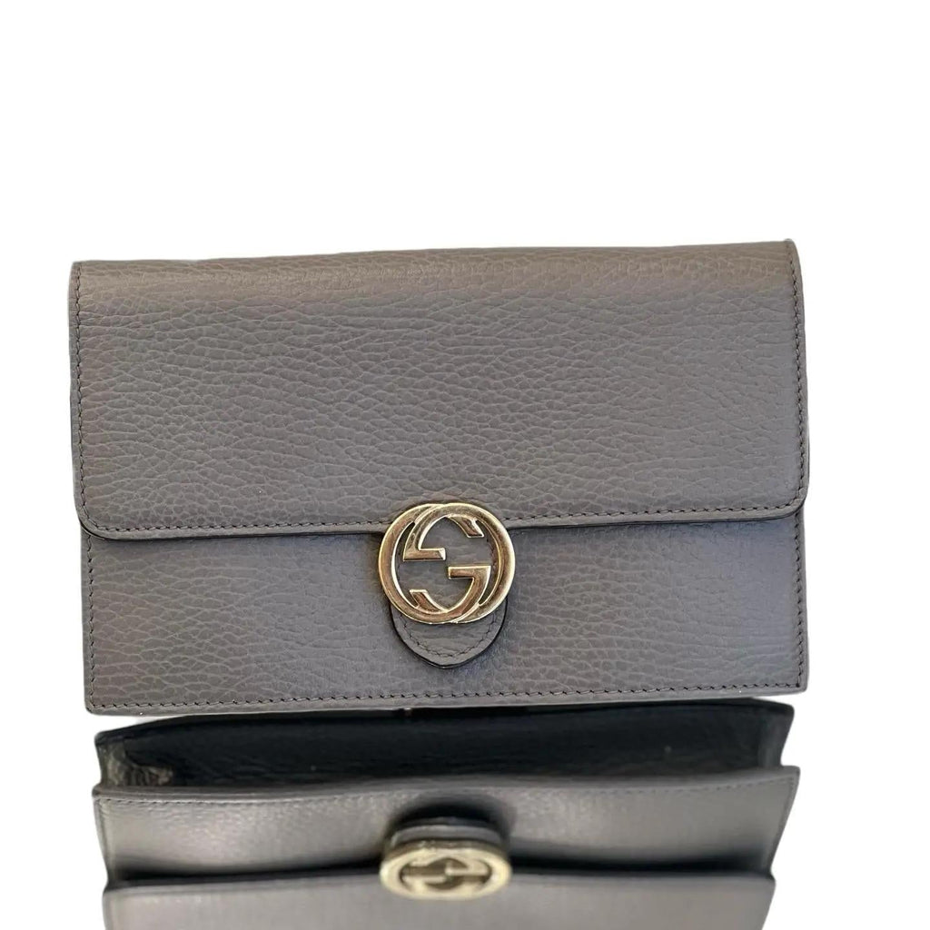 Gucci Grey Pebbled Interlocking G Wallet on Chain
