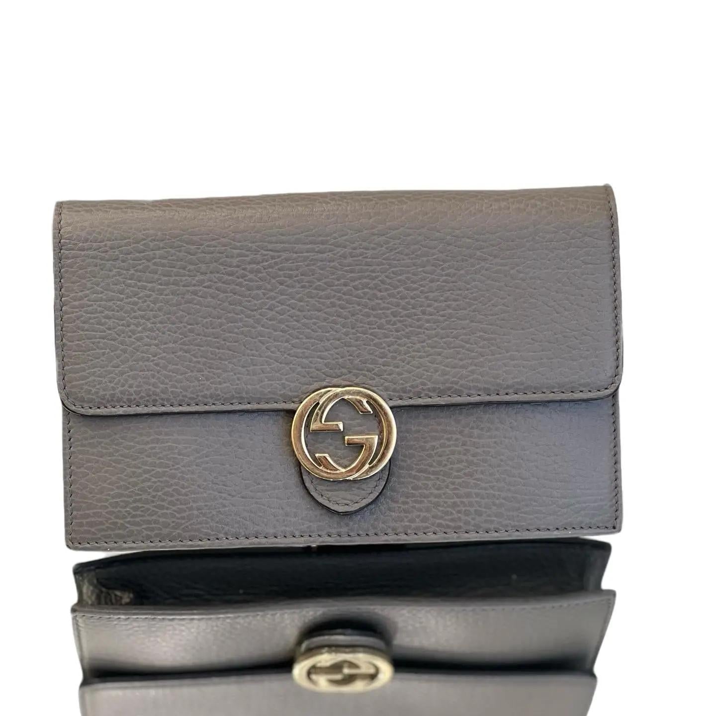 Gucci Grey Pebbled Interlocking G Wallet on Chain