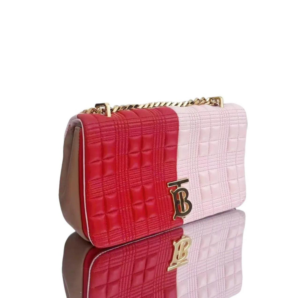 Burberry Micro Quilted Lola Shoulder Bag Red Pink Leather