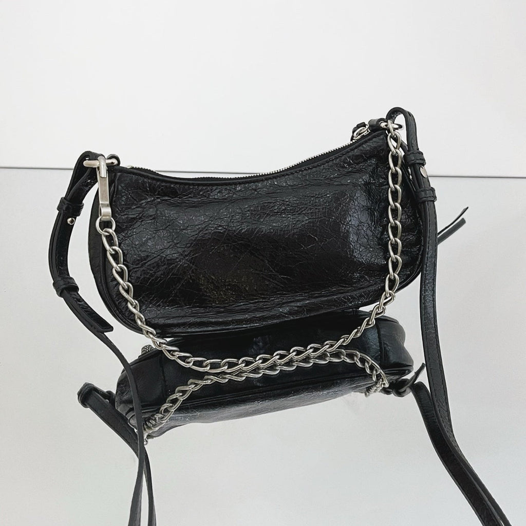 Balenciaga Le Cagole Mini Shoulder Bag in Black Arena Lambskin