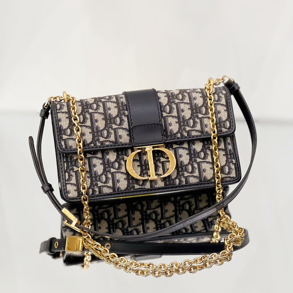 Dior 30 Montaigne Avenue Bag in Blue Dior Oblique Jacquard with Gold-Tone Hardware