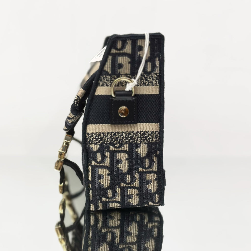 Dior Small DiorCamp Bag in Blue Dior Oblique Embroidery with Logo Strap