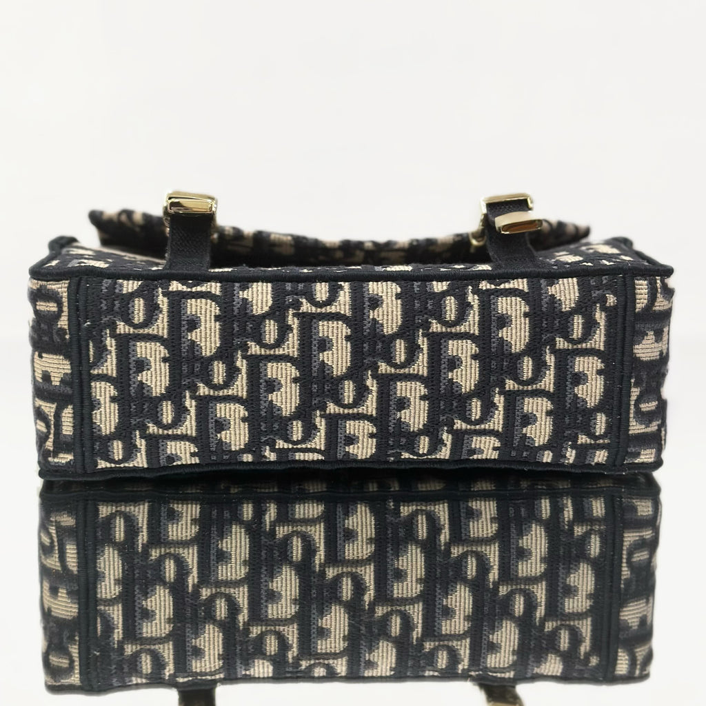 Dior Small DiorCamp Bag in Blue Dior Oblique Embroidery with Logo Strap