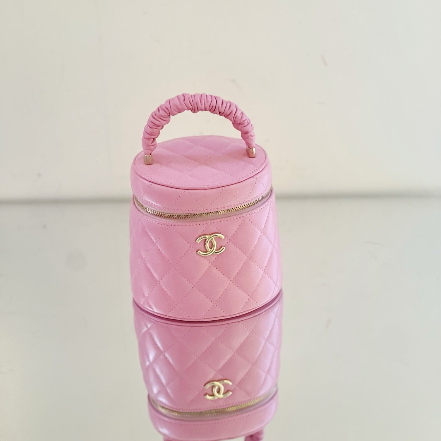Chanel Quilted Caviar Small Vanity Case with Scrunchie Top Handle - Pink