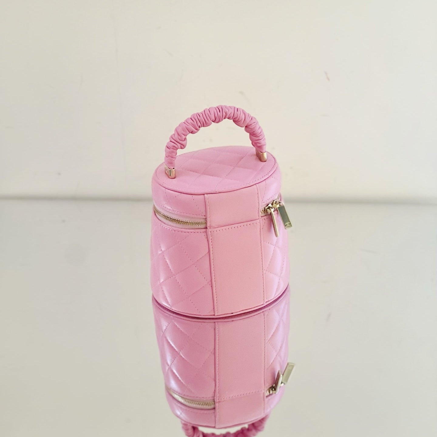 Chanel Quilted Caviar Small Vanity Case with Scrunchie Top Handle - Pink