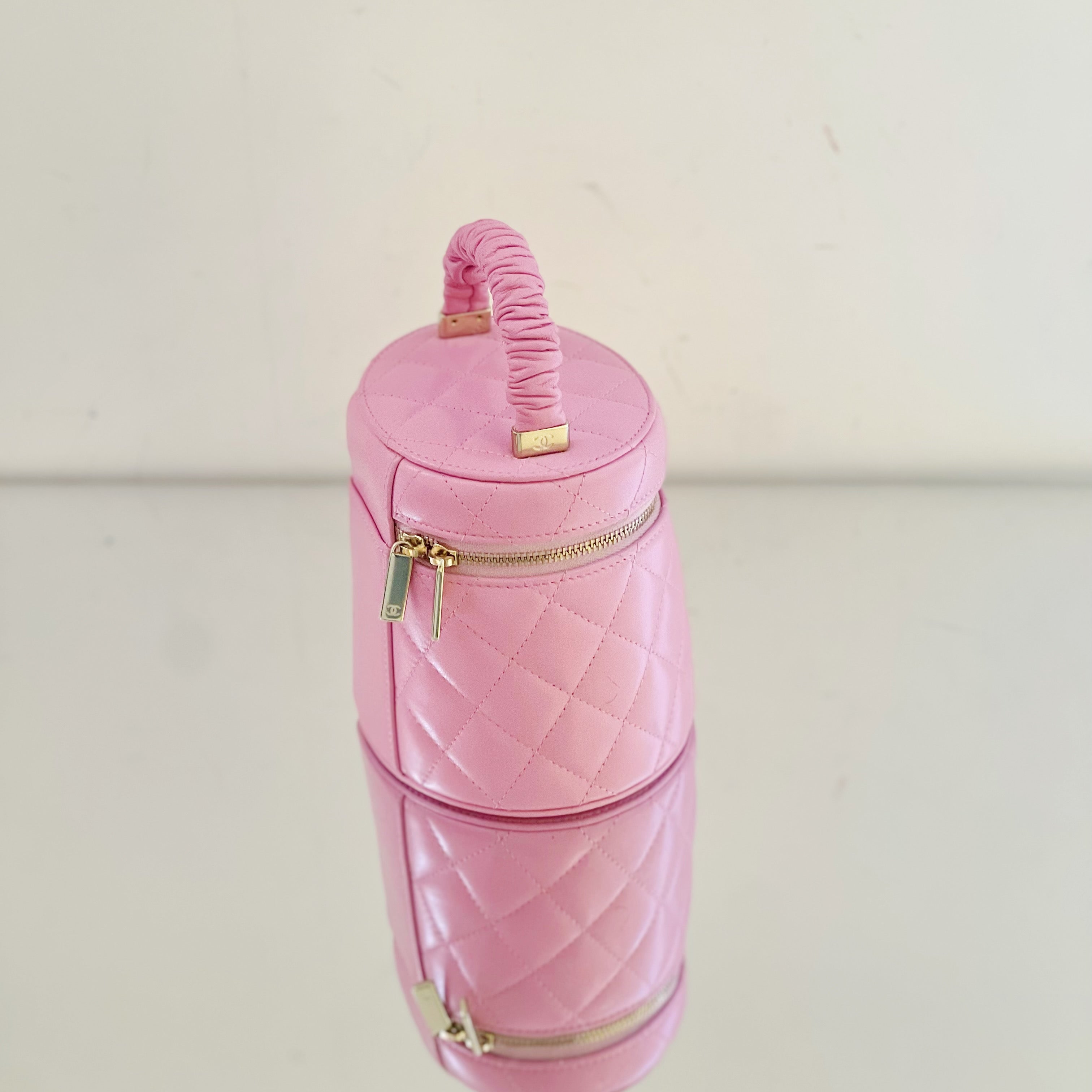 Chanel Quilted Caviar Small Vanity Case with Scrunchie Top Handle - Pink