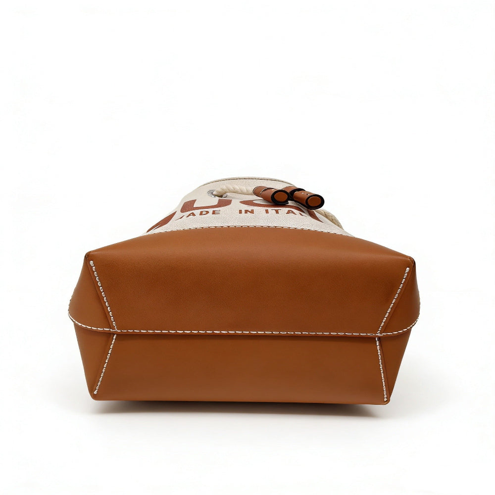 GUCCI Beige Cotton And Linen Mini Bucket Bag