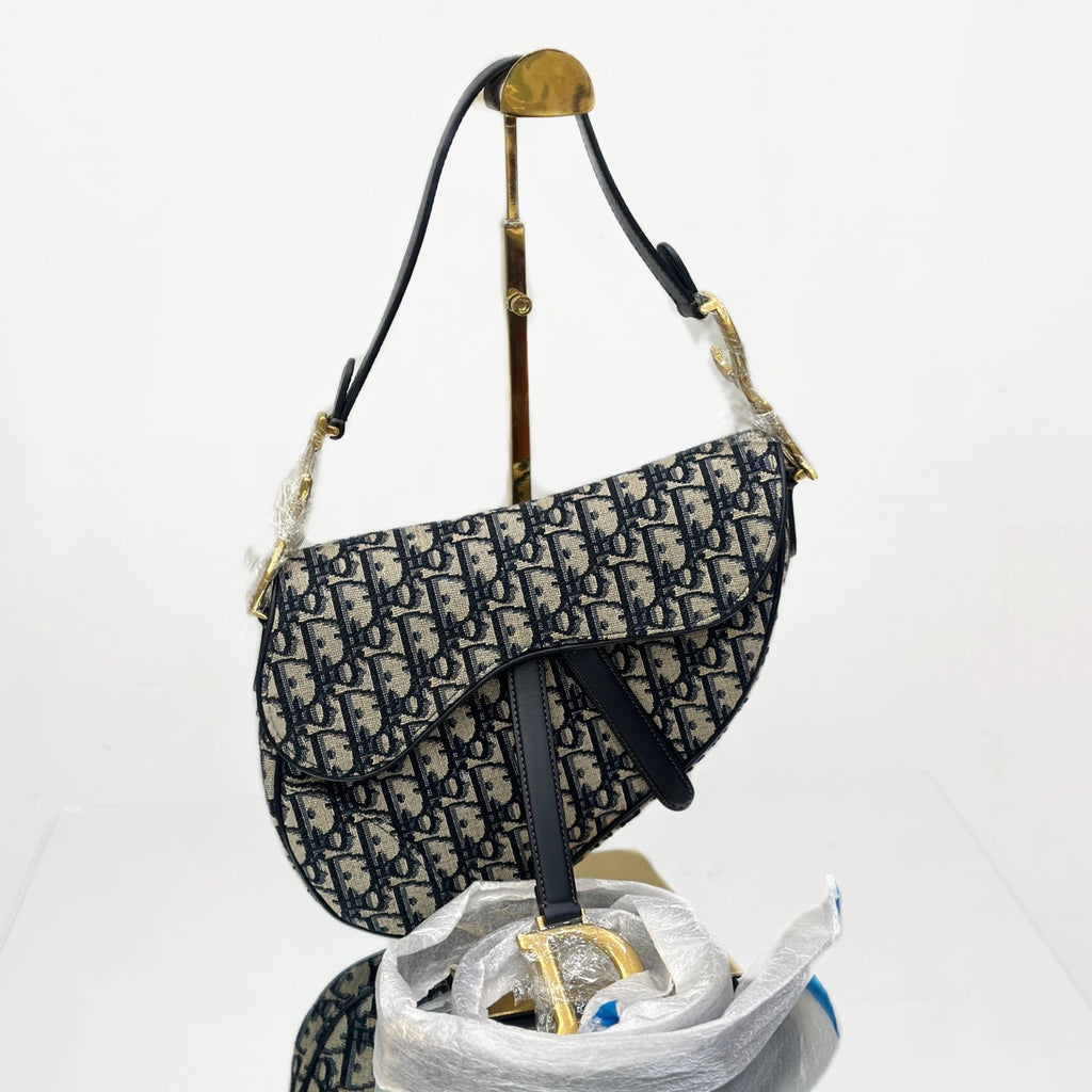 Dior Saddle Bag in Blue Dior Oblique Jacquard with Antique Gold-Tone Hardware