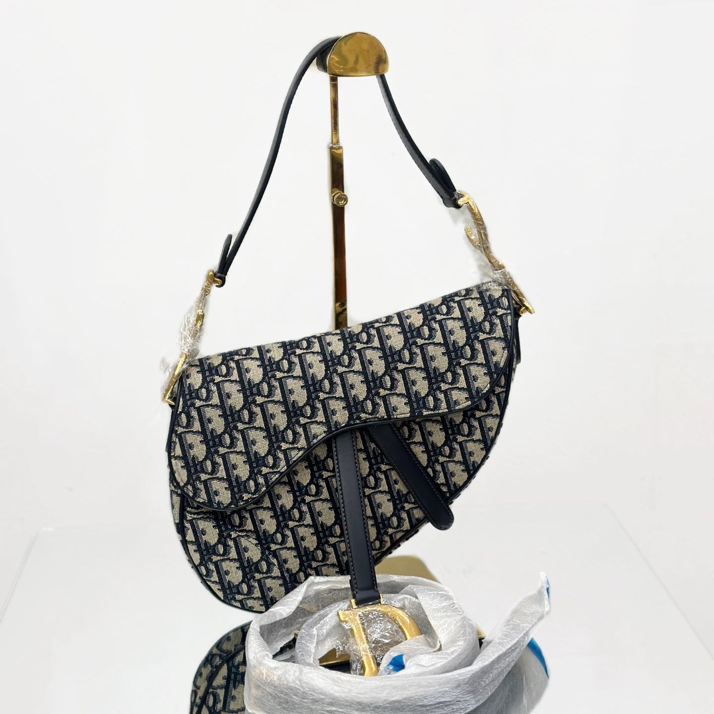 Dior Saddle Bag in Blue Dior Oblique Jacquard with Antique Gold-Tone Hardware