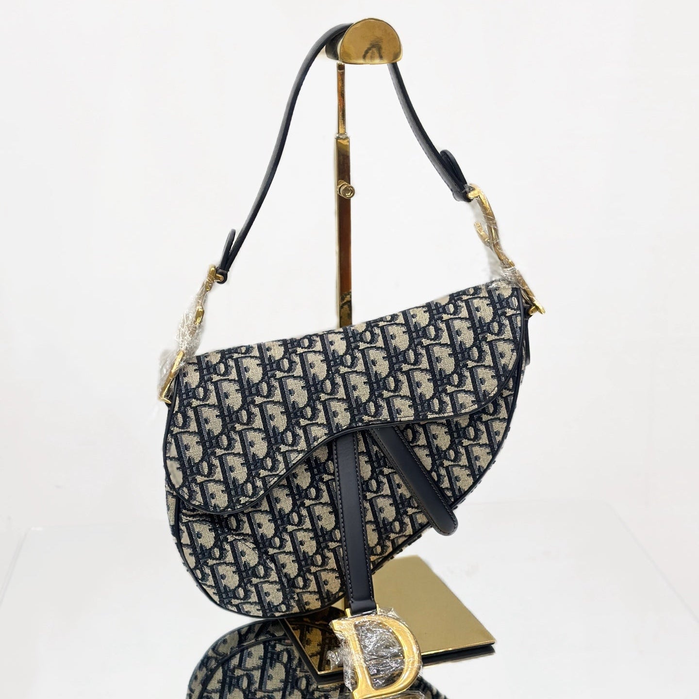 Dior Saddle Bag in Blue Dior Oblique Jacquard with Antique Gold-Tone Hardware