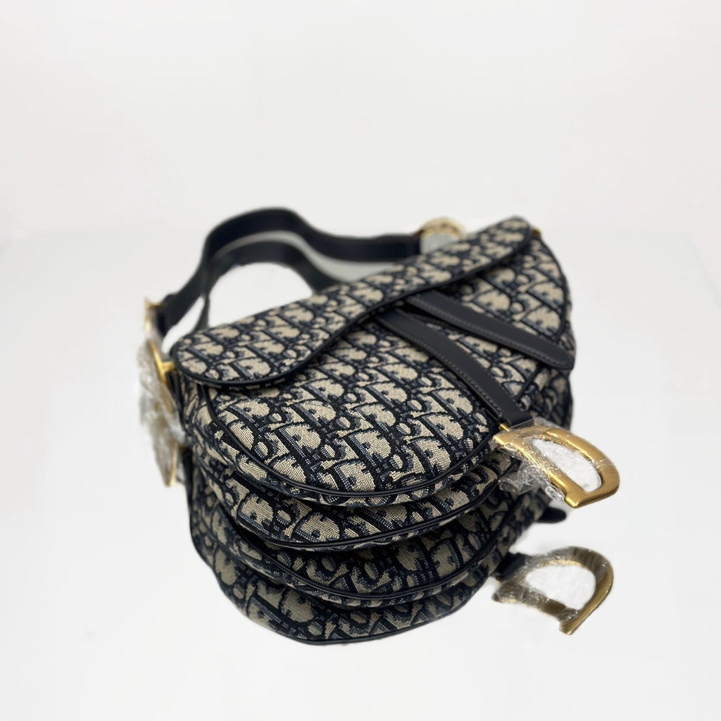 Dior Saddle Bag in Blue Dior Oblique Jacquard with Antique Gold-Tone Hardware
