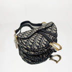 Dior Saddle Bag in Blue Dior Oblique Jacquard with Antique Gold-Tone Hardware