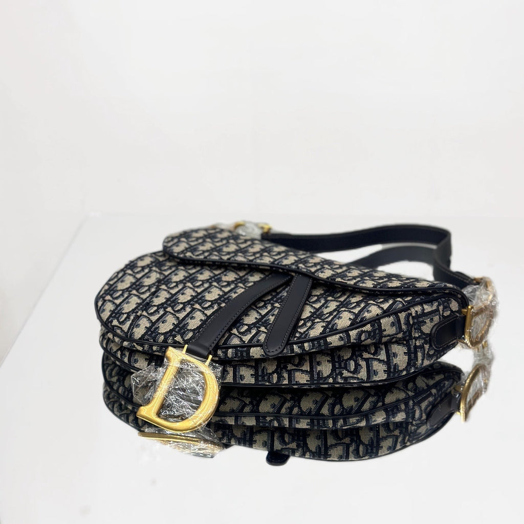Dior Saddle Bag in Blue Dior Oblique Jacquard with Antique Gold-Tone Hardware