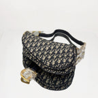 Dior Saddle Bag in Blue Dior Oblique Jacquard with Antique Gold-Tone Hardware