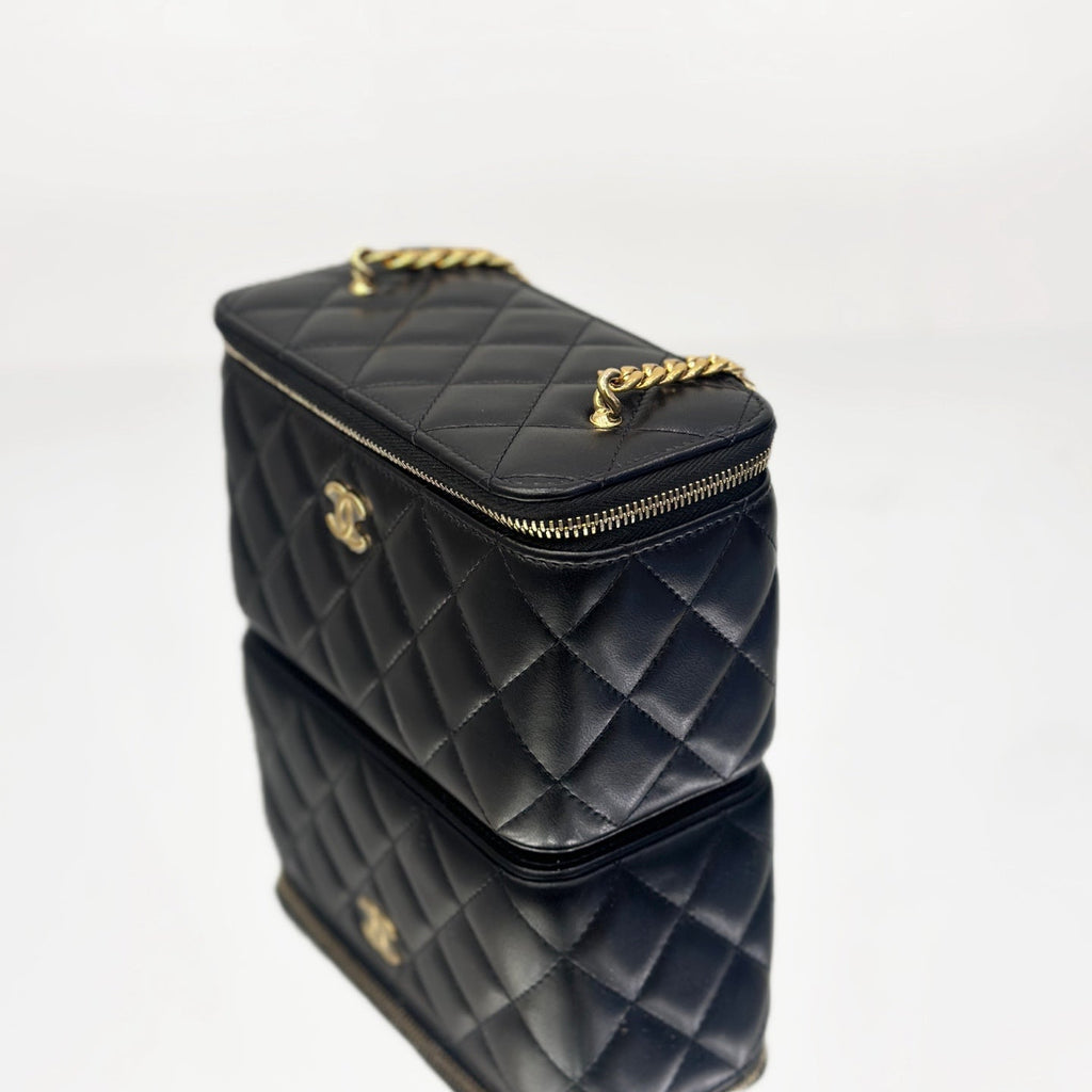 Chanel Quilted Lambskin Vanity Case with Embellished Bijoux Chain and Gold-Tone Hardware