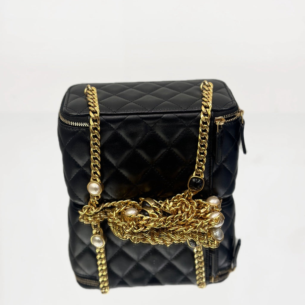Chanel Quilted Lambskin Vanity Case with Embellished Bijoux Chain and Gold-Tone Hardware