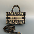 Christian Dior Mini Book Tote in Blue Dior Oblique Embroidery with Matching Strap
