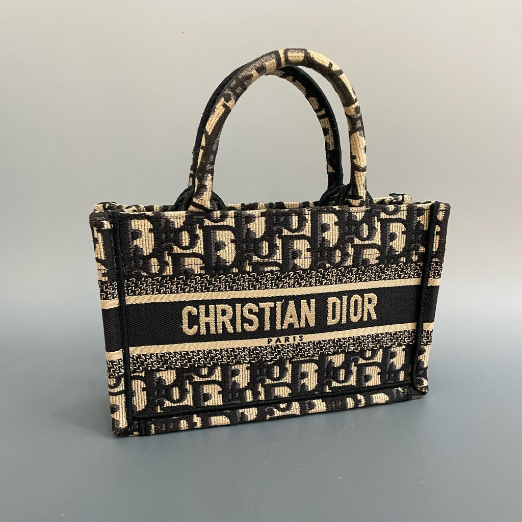 Christian Dior Mini Book Tote in Blue Dior Oblique Embroidery with Matching Strap