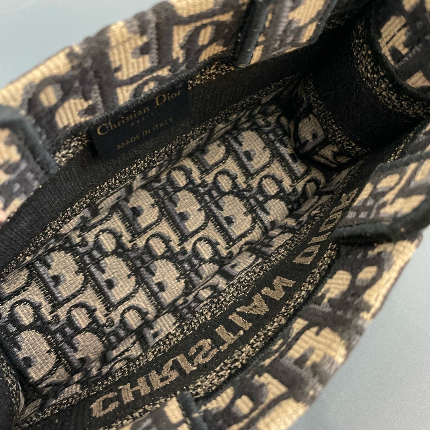 Christian Dior Mini Book Tote in Blue Dior Oblique Embroidery with Matching Strap