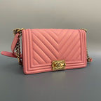 Chanel Medium Boy Bag in Pink Chevron Quilted Calfskin with Gold-Tone Hardware