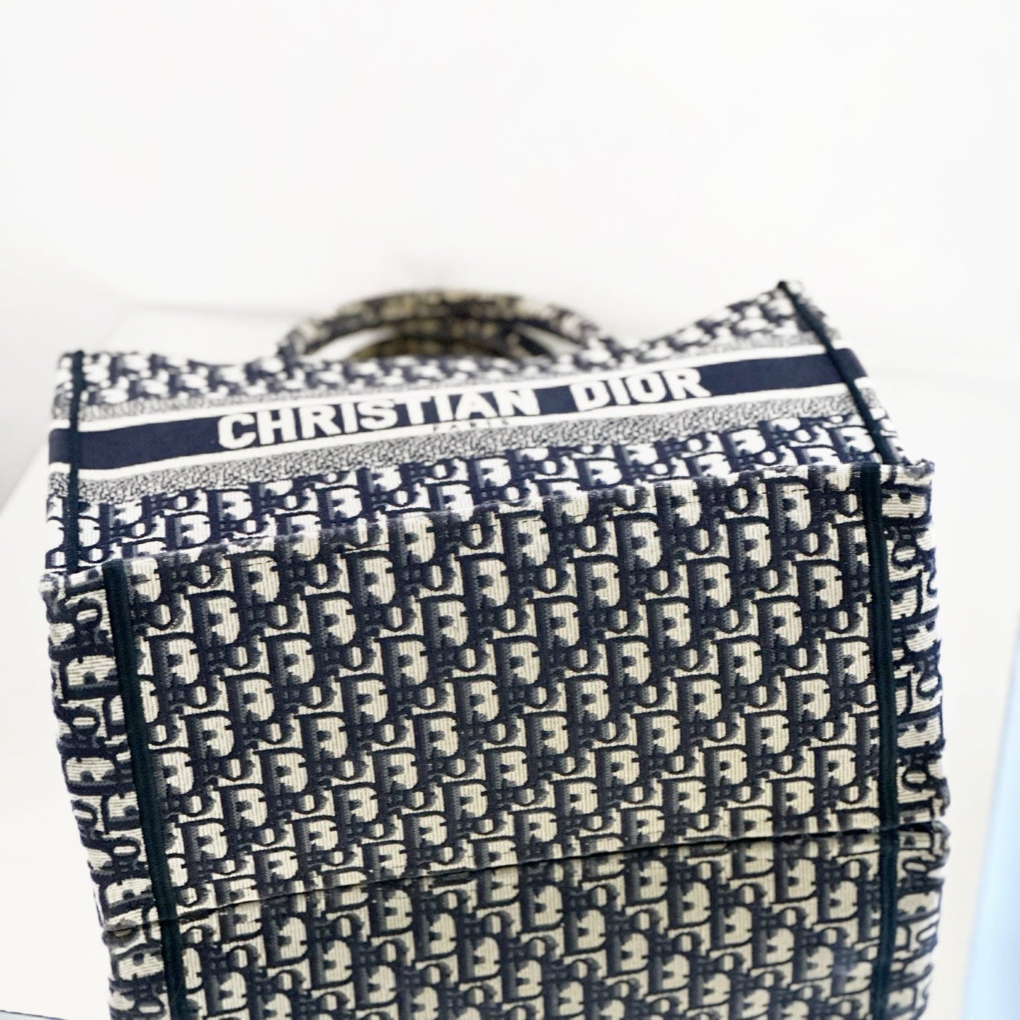 Christian Dior Large Book Tote in Blue Dior Oblique Embroidery, M1286ZRIW_M928