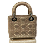 Dior Christian Metallic Lambskin Cannage Mini Lady Dior Gold