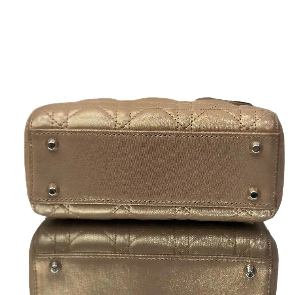 Dior Christian Metallic Lambskin Cannage Mini Lady Dior Gold