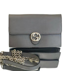 Gucci Grey Pebbled Interlocking G Wallet on Chain