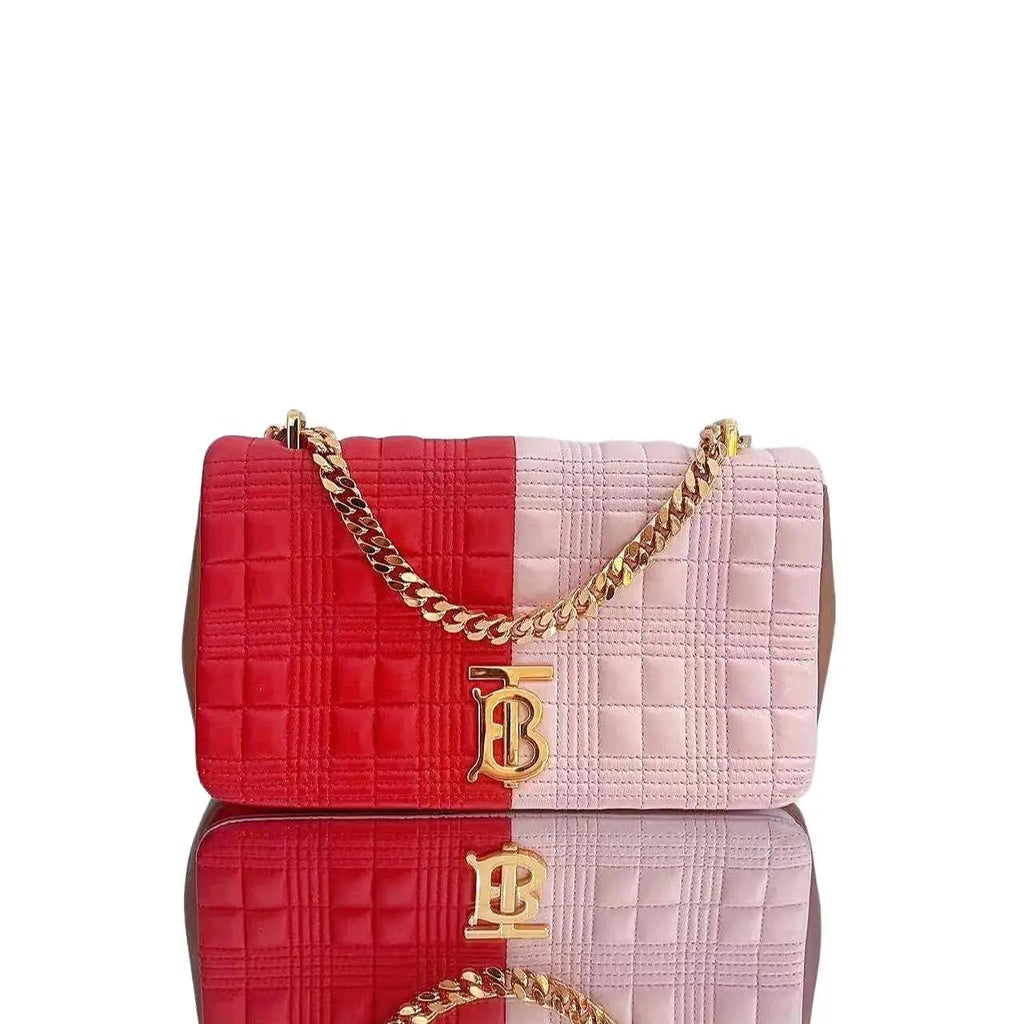 Burberry Micro Quilted Lola Shoulder Bag Red Pink Leather