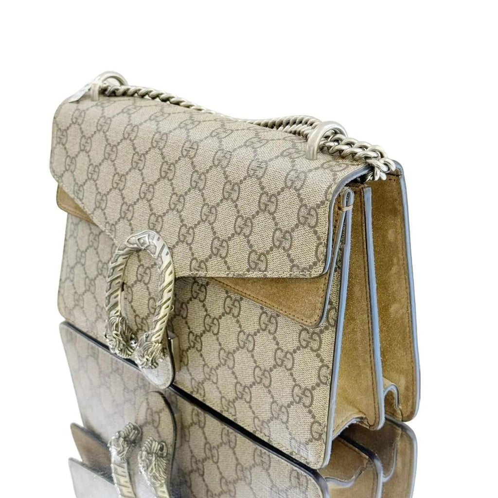 Gucci Beige GG Supreme and Suede Medium Dionysus Shoulder Bag