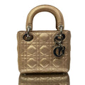 Dior Christian Metallic Lambskin Cannage Mini Lady Dior Gold