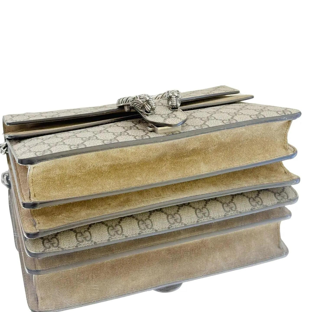 Gucci Beige GG Supreme and Suede Medium Dionysus Shoulder Bag