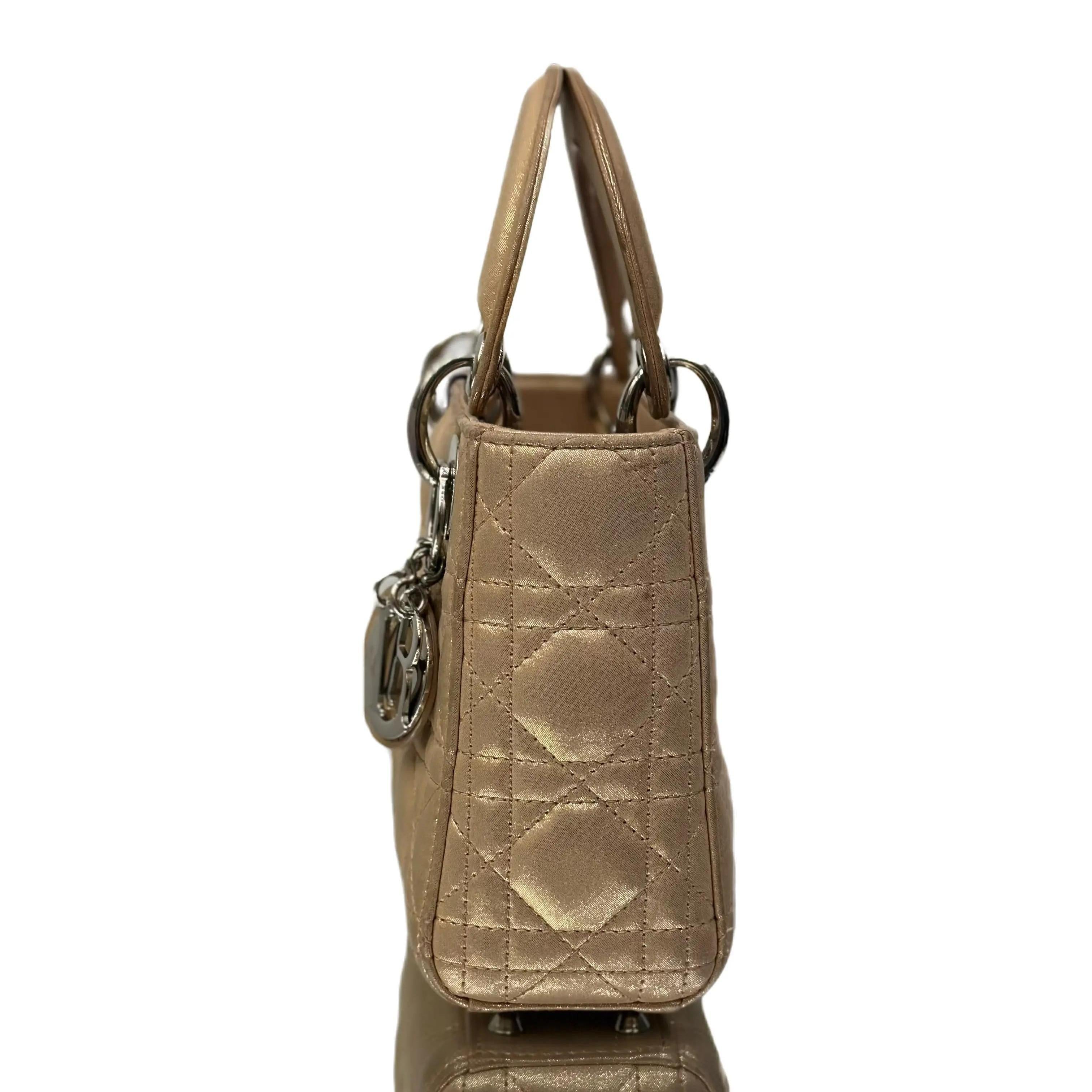 Dior Christian Metallic Lambskin Cannage Mini Lady Dior Gold